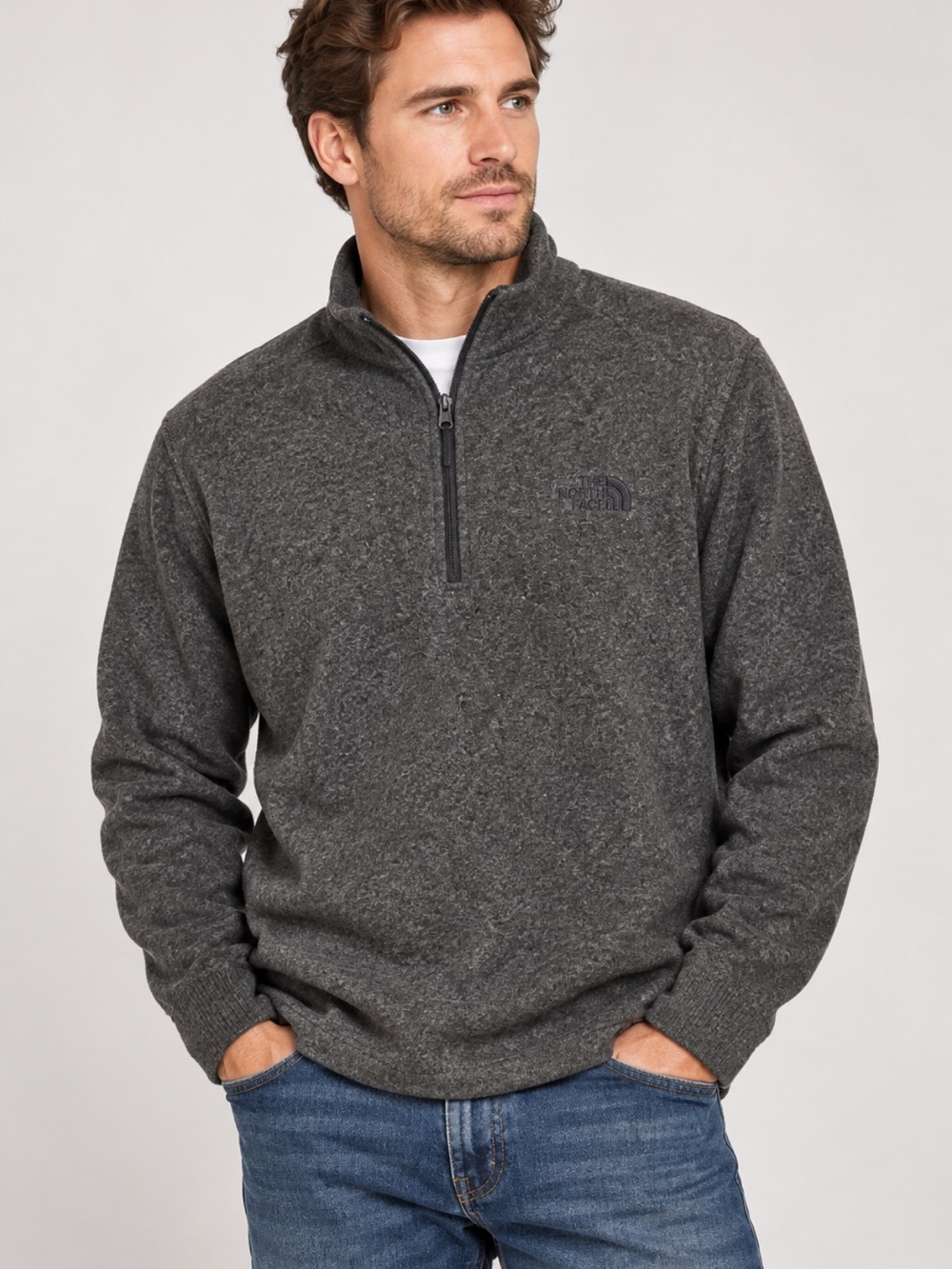 The North Face Men’s XL/TG Quarter Zip Sweater Gray Cotton Wool Blend Pullover